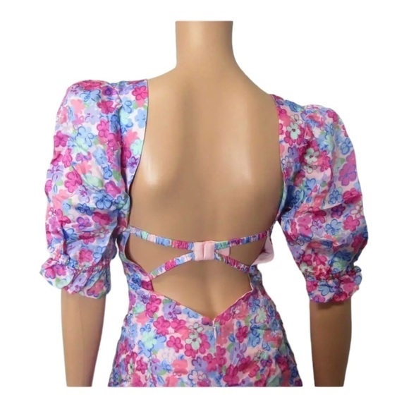 NWT FOR LOVE AND LEMONS Angie Puff Sleeve Corset Mini Dress Pink Floral Small - Picture 11 of 16